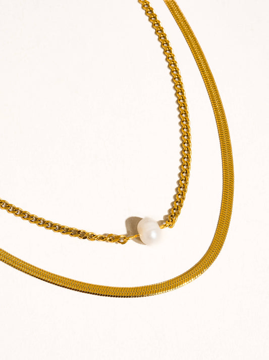 Owen 18K Gold Non-Tarnish layered Pearl Chain Necklace