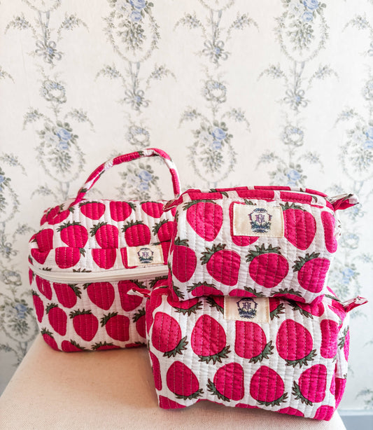Sassy Strawberry Quilted Cosmetic Bags-set of 3