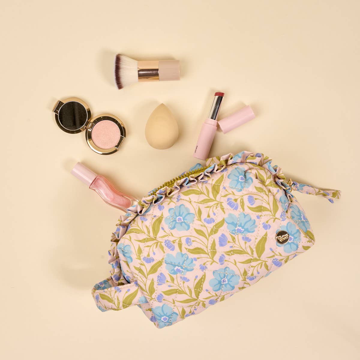 Essentials Quilted Cosmetic Pouch–Poppin' Petals Aqua