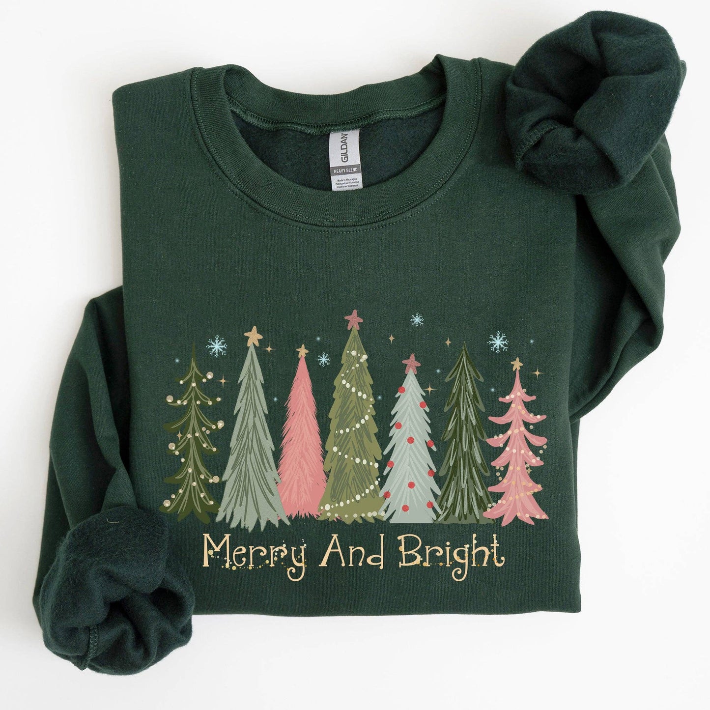 Merry and Bright Christmas Trees Winter Snow Xmas Sweatshirt