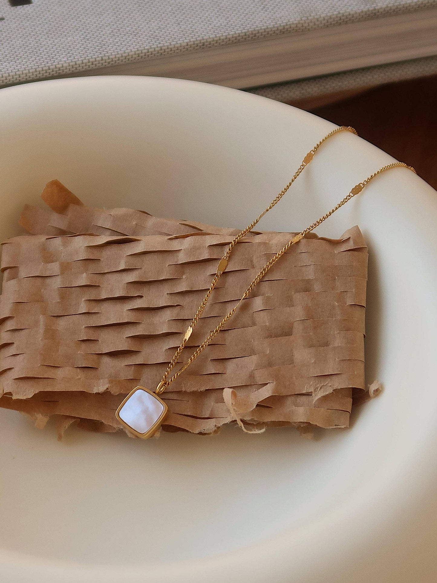 Felicity 18K Gold Non-Tarnish Shell Square Necklace