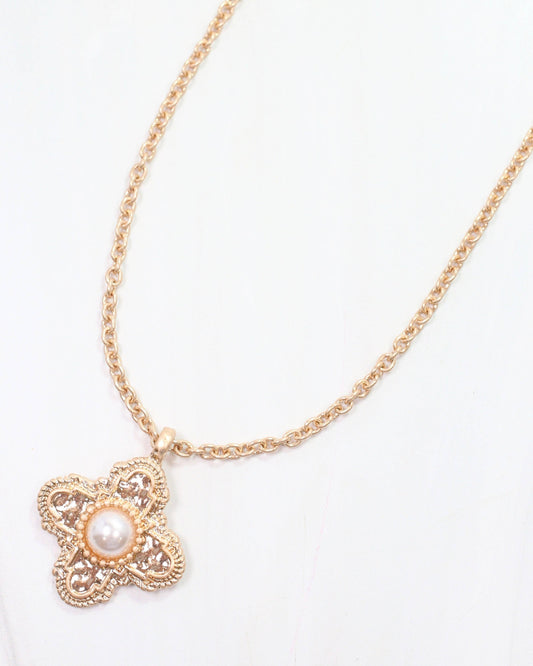 Paulina Pearl Cross Necklace Gold