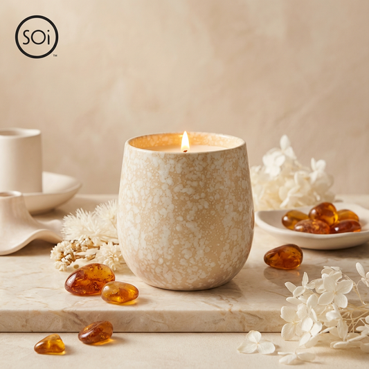 White Amber 14oz Ceramic Candle