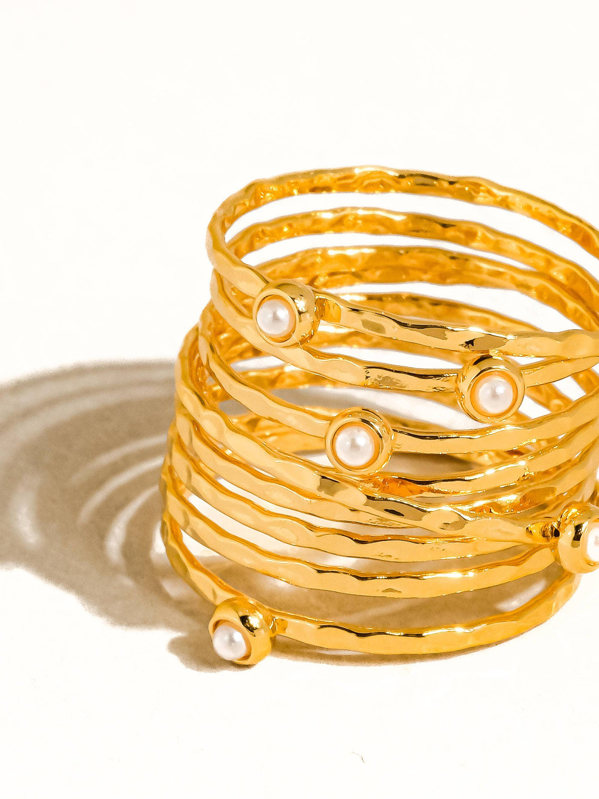 18K Gold Vintage Multi-Band Pearl/CZ Ring