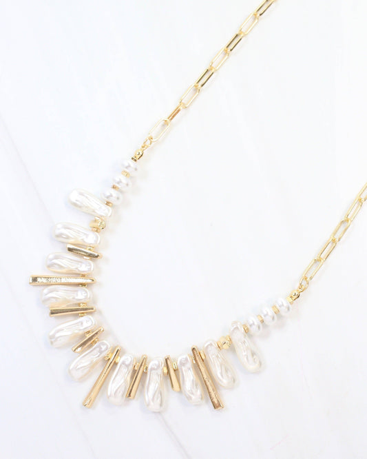 Anchorage Link and Pearl Necklace Gold