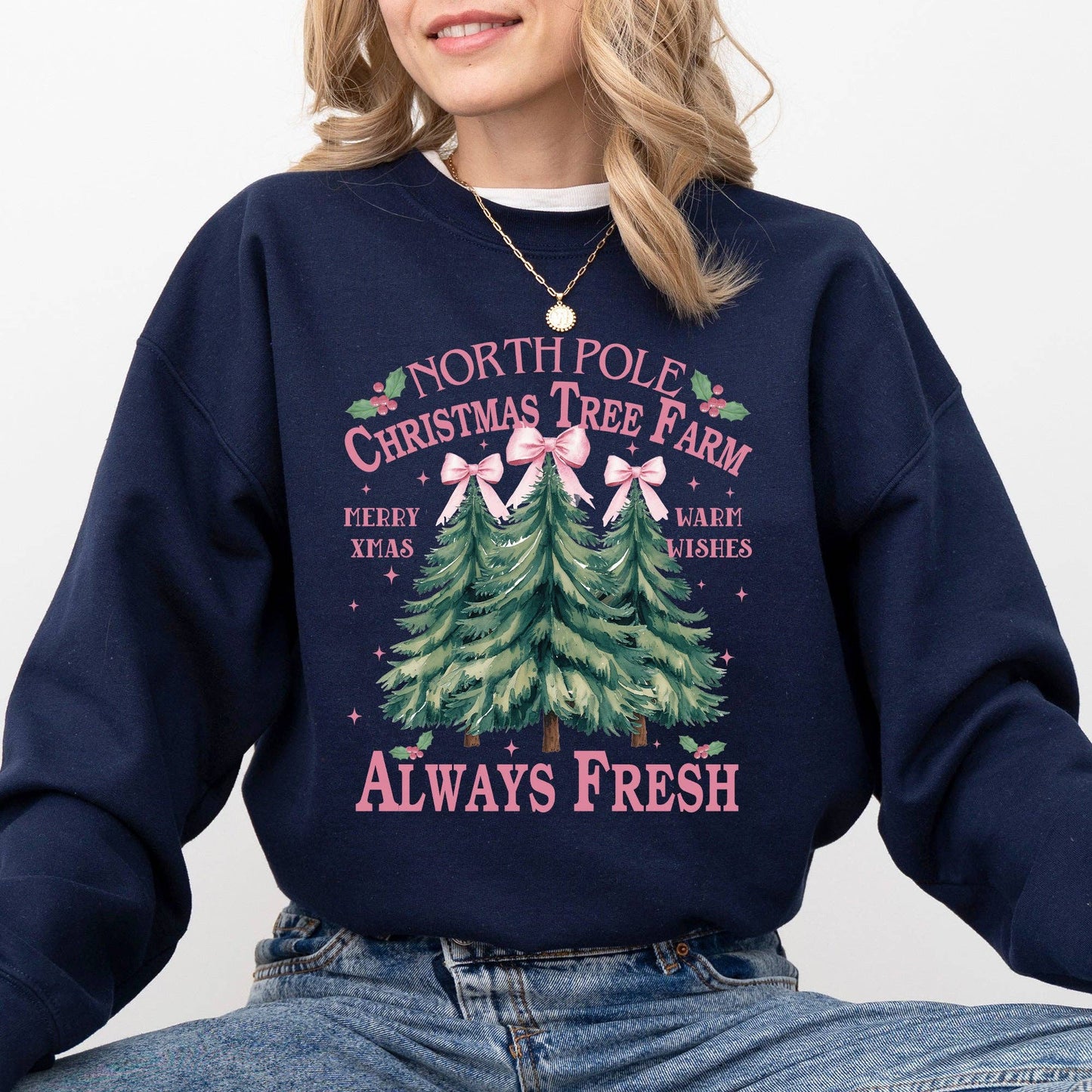 North Pole Christmas Tree Farm Santa, Snow, Xmas Sweatshirt