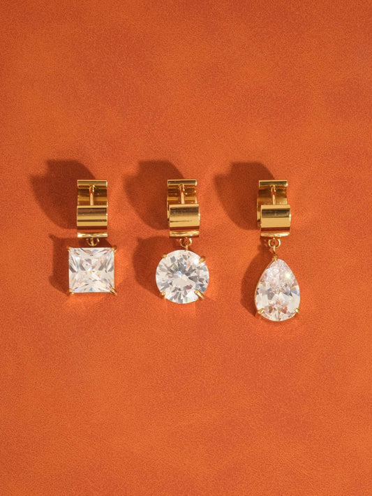 Glissade 18K Gold Non-Tarnish CZ Drop Huggie Earrings
