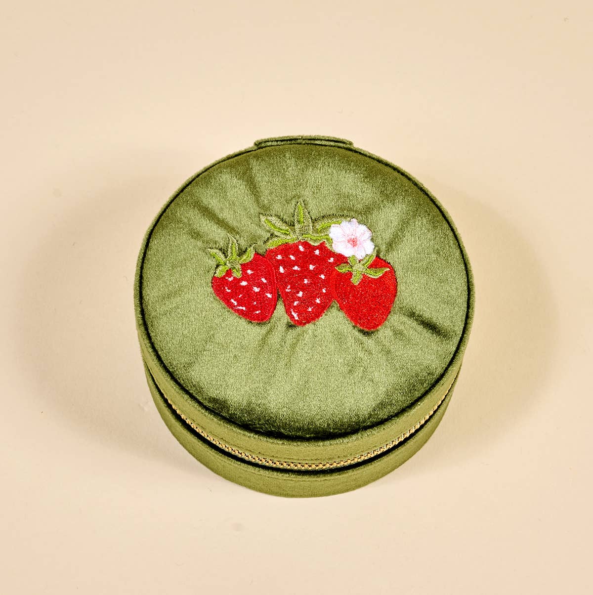 Round Velvet Jewelry Case-Strawberries