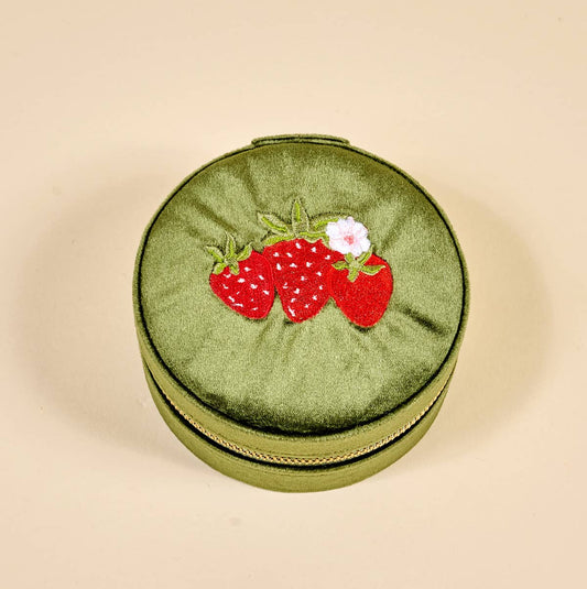 Round Velvet Jewelry Case-Strawberries