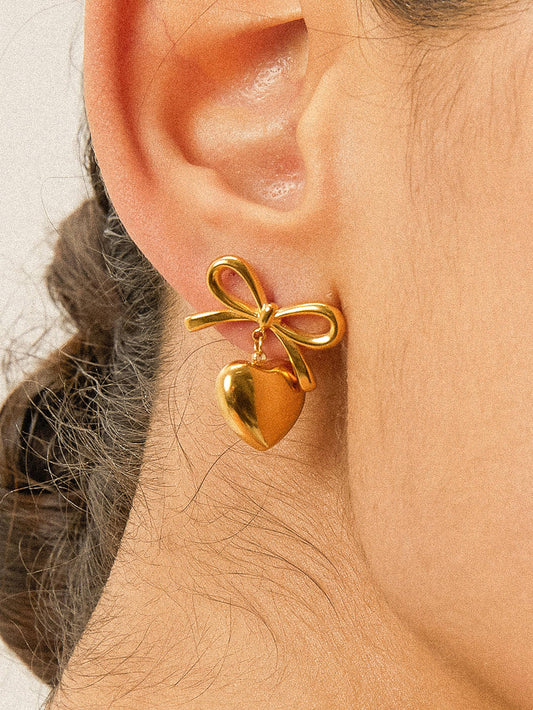 Melody 18K Non-Tarnish Dainty Bow Heart Earring
