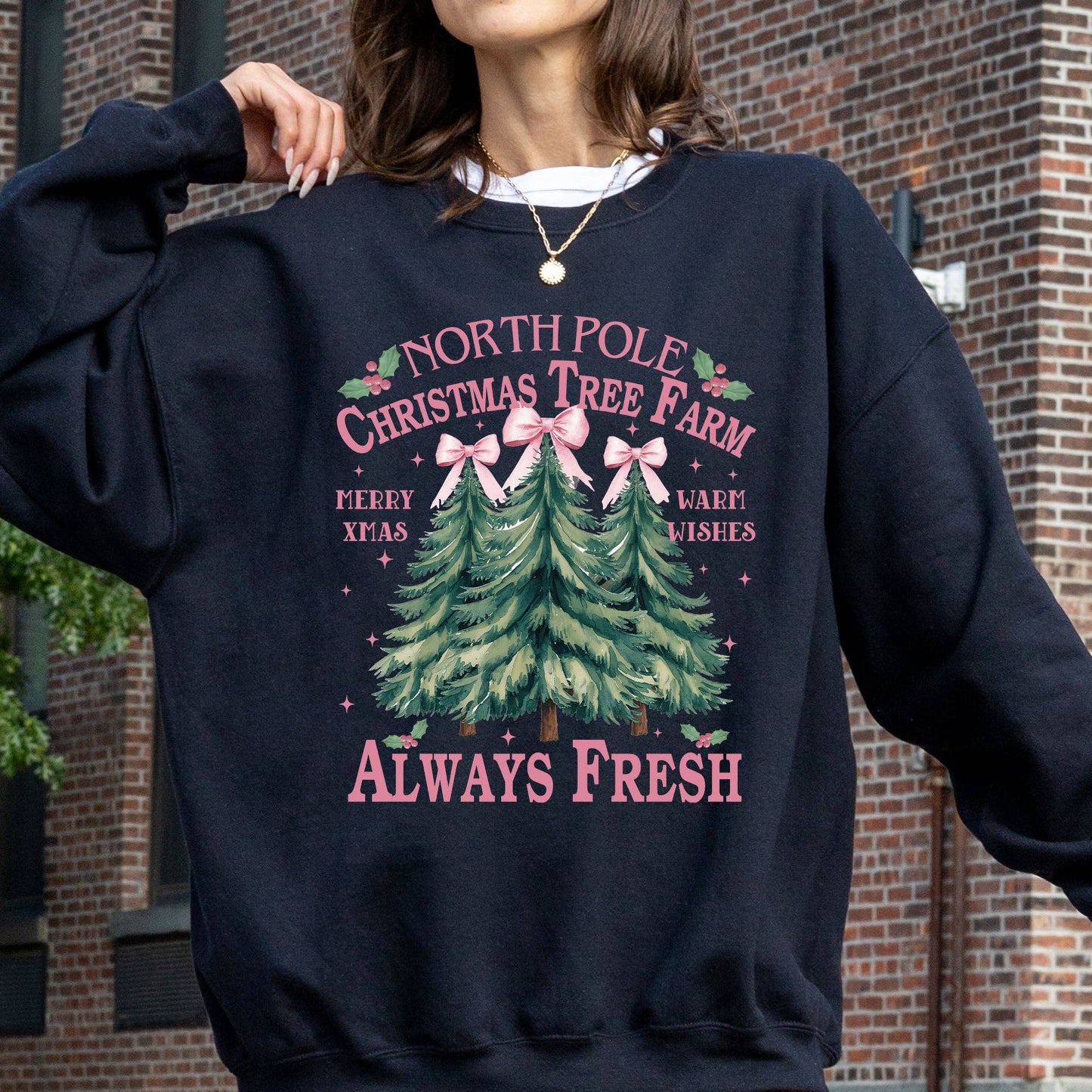 North Pole Christmas Tree Farm Santa, Snow, Xmas Sweatshirt