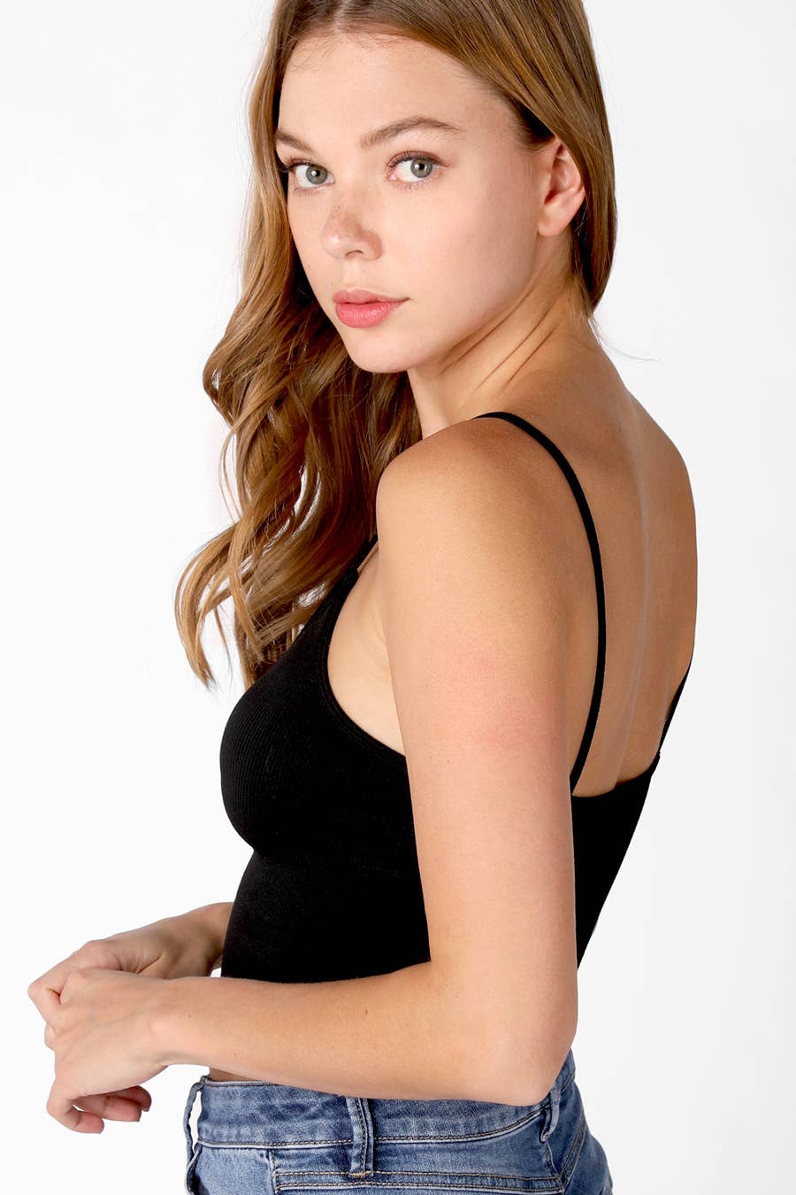 RIBBED V NECK CROP TOP