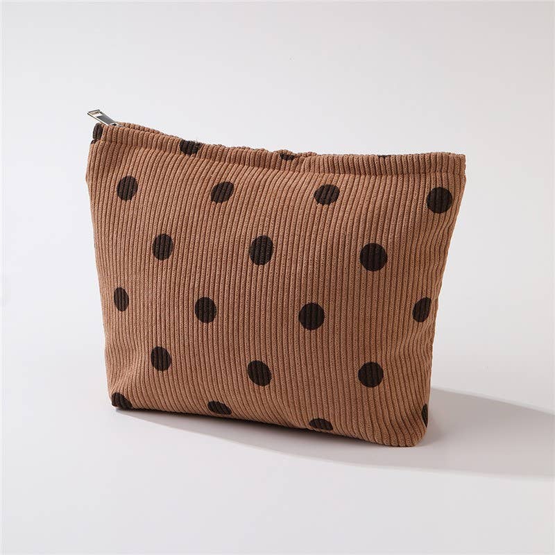 CORDUROY POLKA DOT COSMETIC MAKEUP POUCH BAG