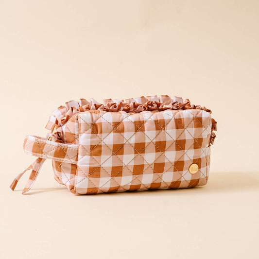 Essentials Quilted Cosmetic Pouch-Maple Gingham