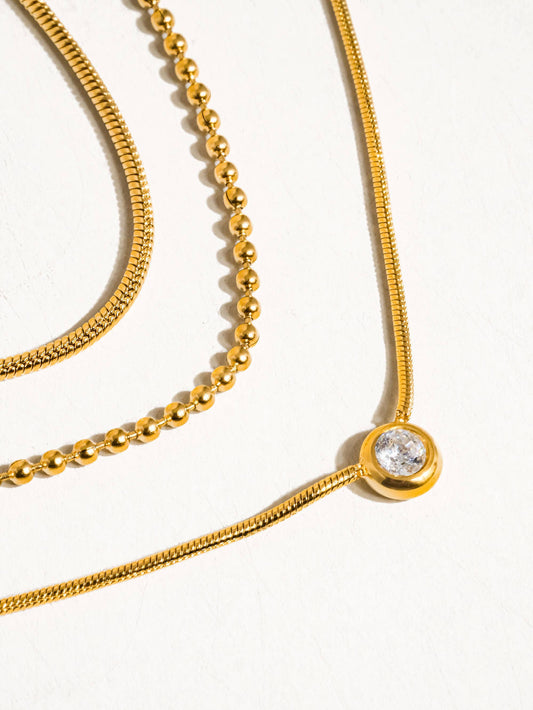 Paulette 18K Gold Non-Tarnish Trilayer Chain Necklace