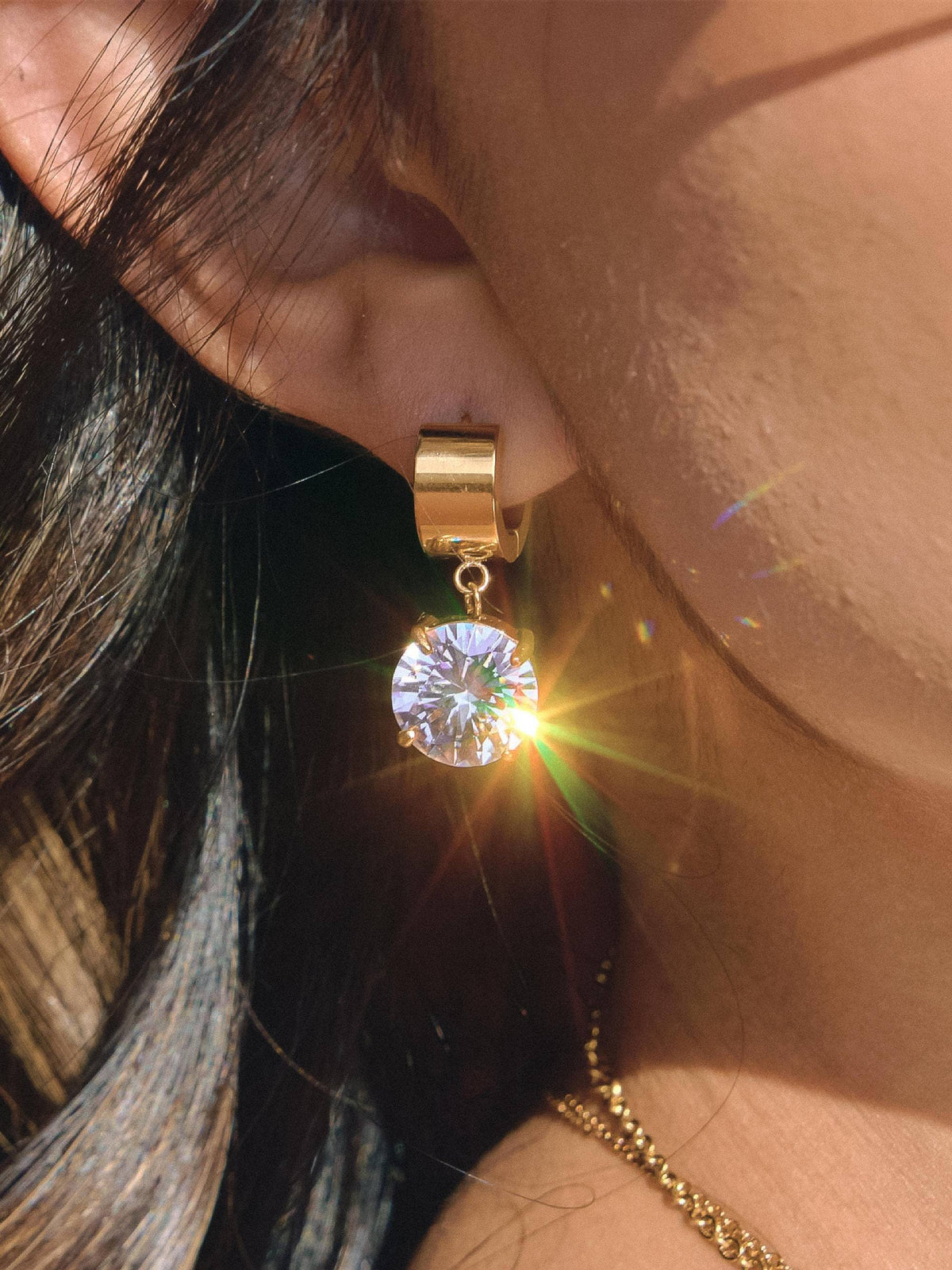 Glissade 18K Gold Non-Tarnish CZ Drop Huggie Earrings