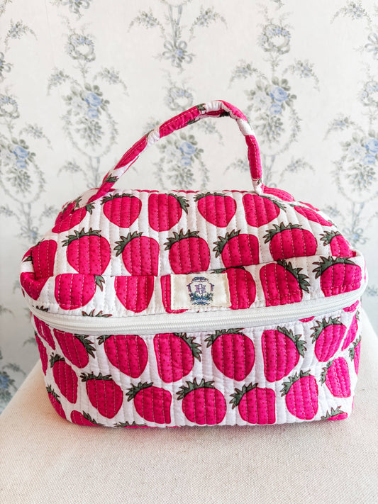 Sassy Strawberry Quilted Cosmetic Bags-set of 3
