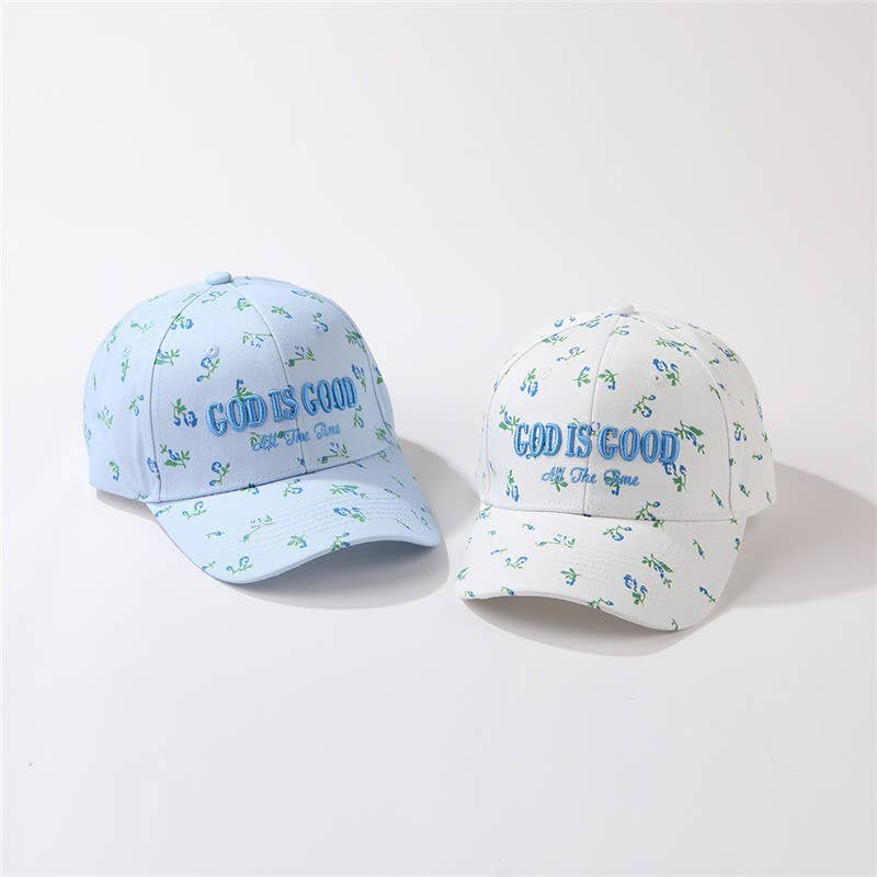 "God Is Good All The Time"  Floral Baseball Cap