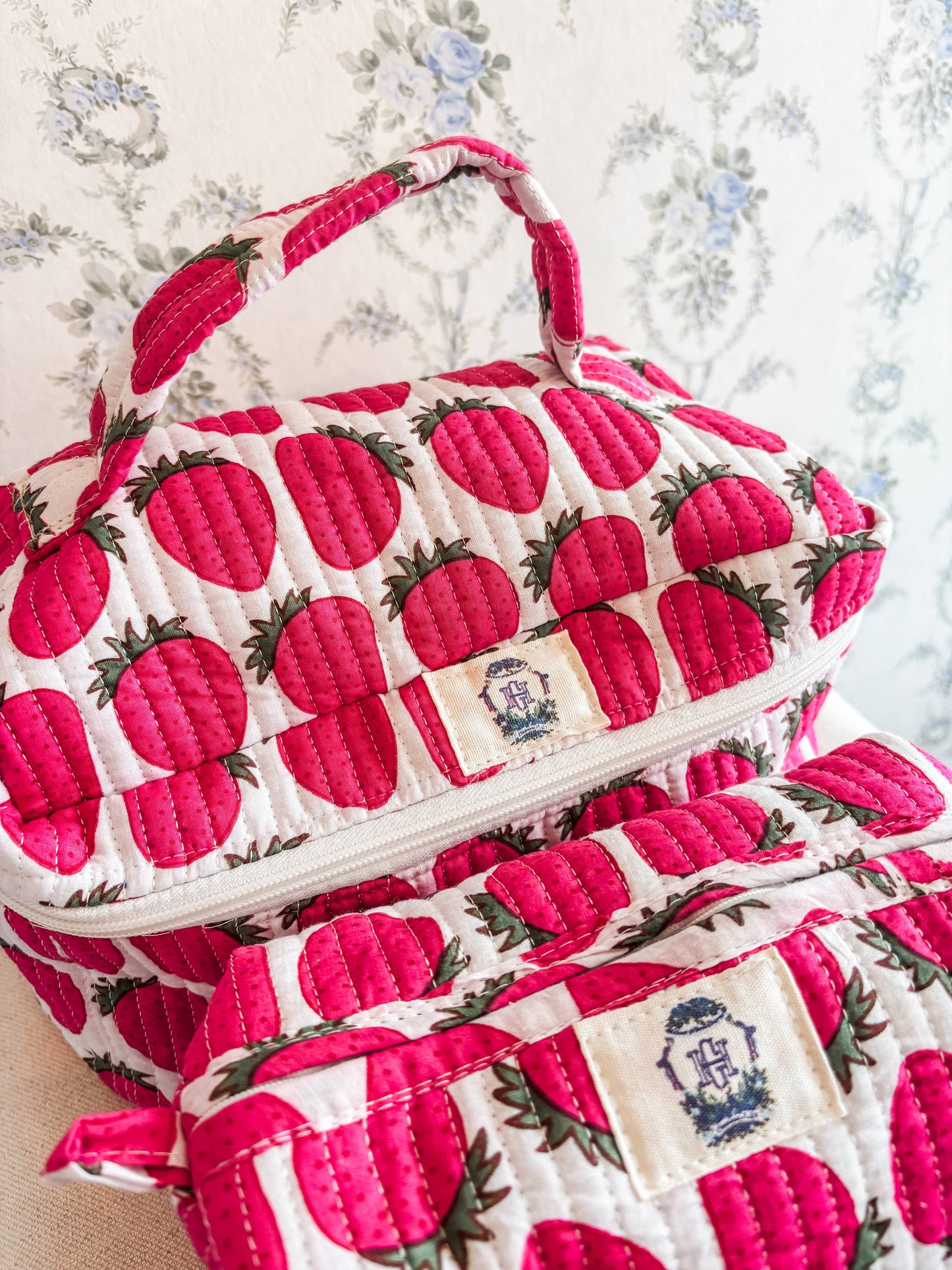 Sassy Strawberry Quilted Cosmetic Bags-set of 3