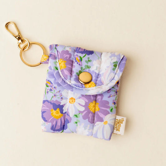 Puffy Earbud Case Keychain-Bouquet Beauty Purple