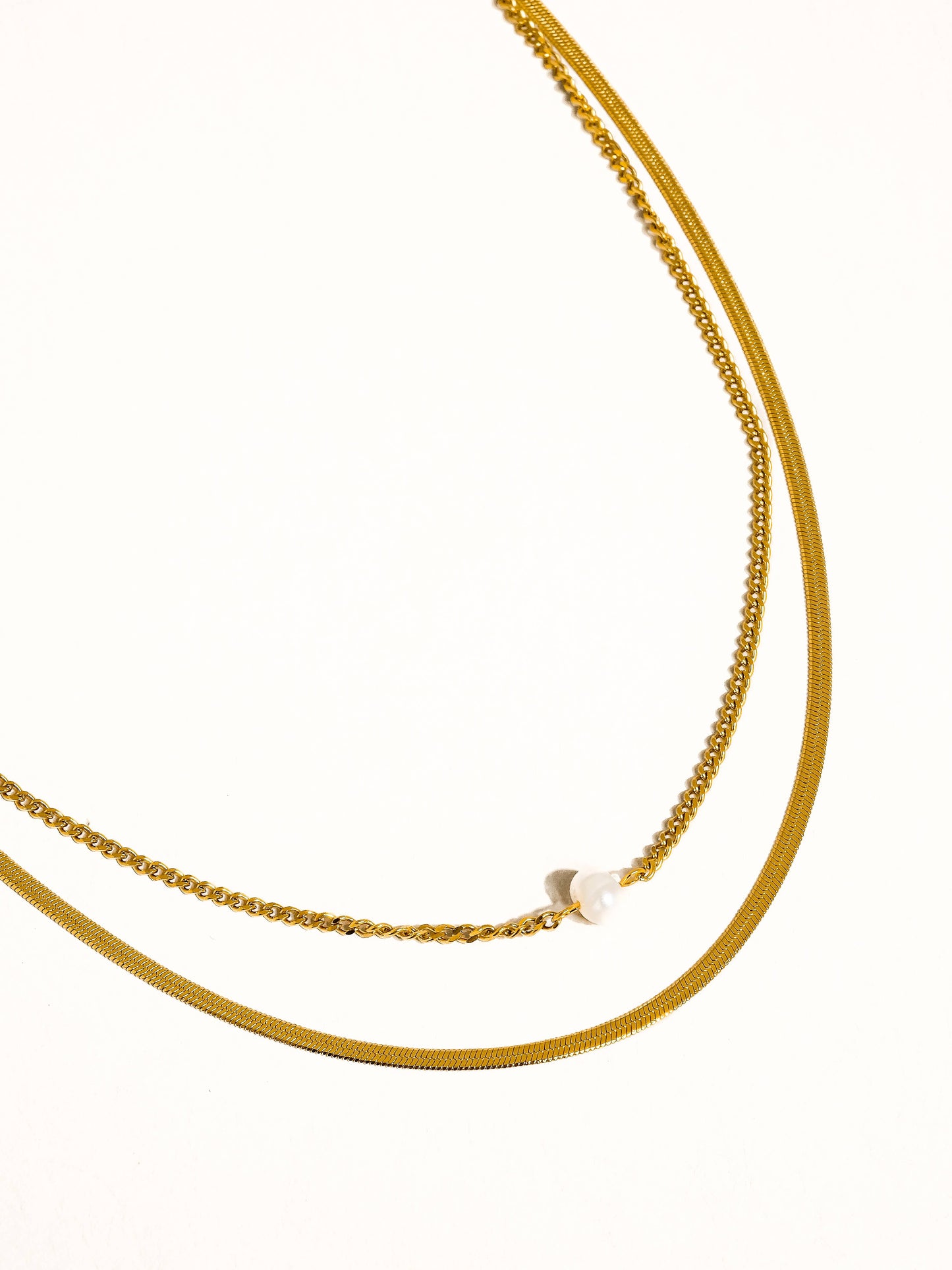Owen 18K Gold Non-Tarnish layered Pearl Chain Necklace