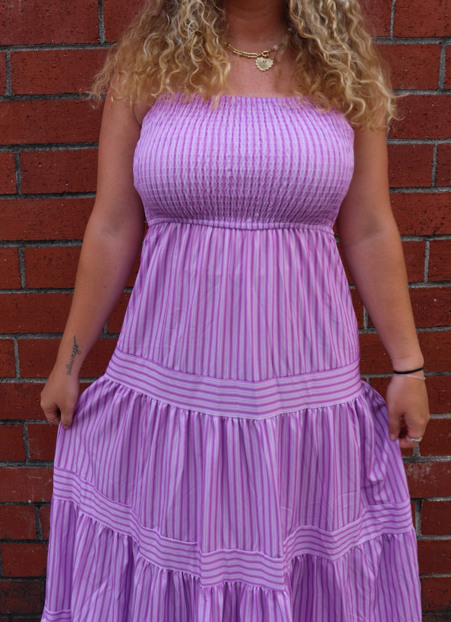 Lavender Dream Dress- Sleeveless Tank Top Striped Maxi Dress