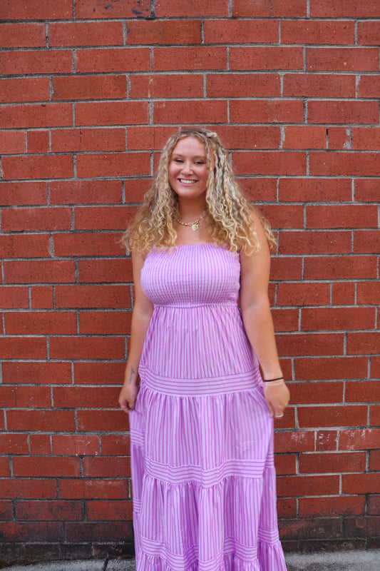 Lavender Dream Dress- Sleeveless Tank Top Striped Maxi Dress