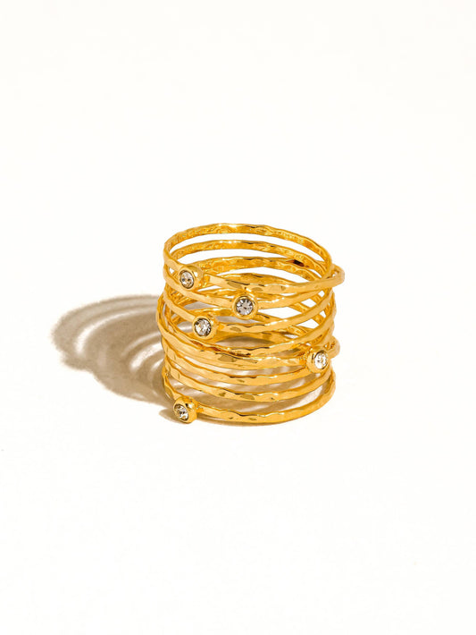 18K Gold Vintage Multi-Band Pearl/CZ Ring