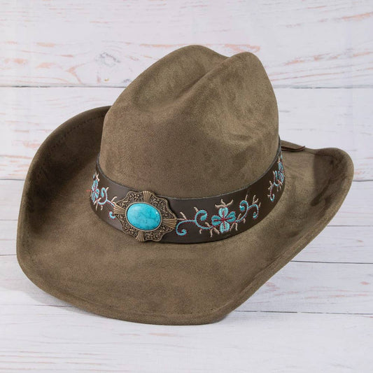 Western Embroidered Floral Strap Concho Cowboy Hat