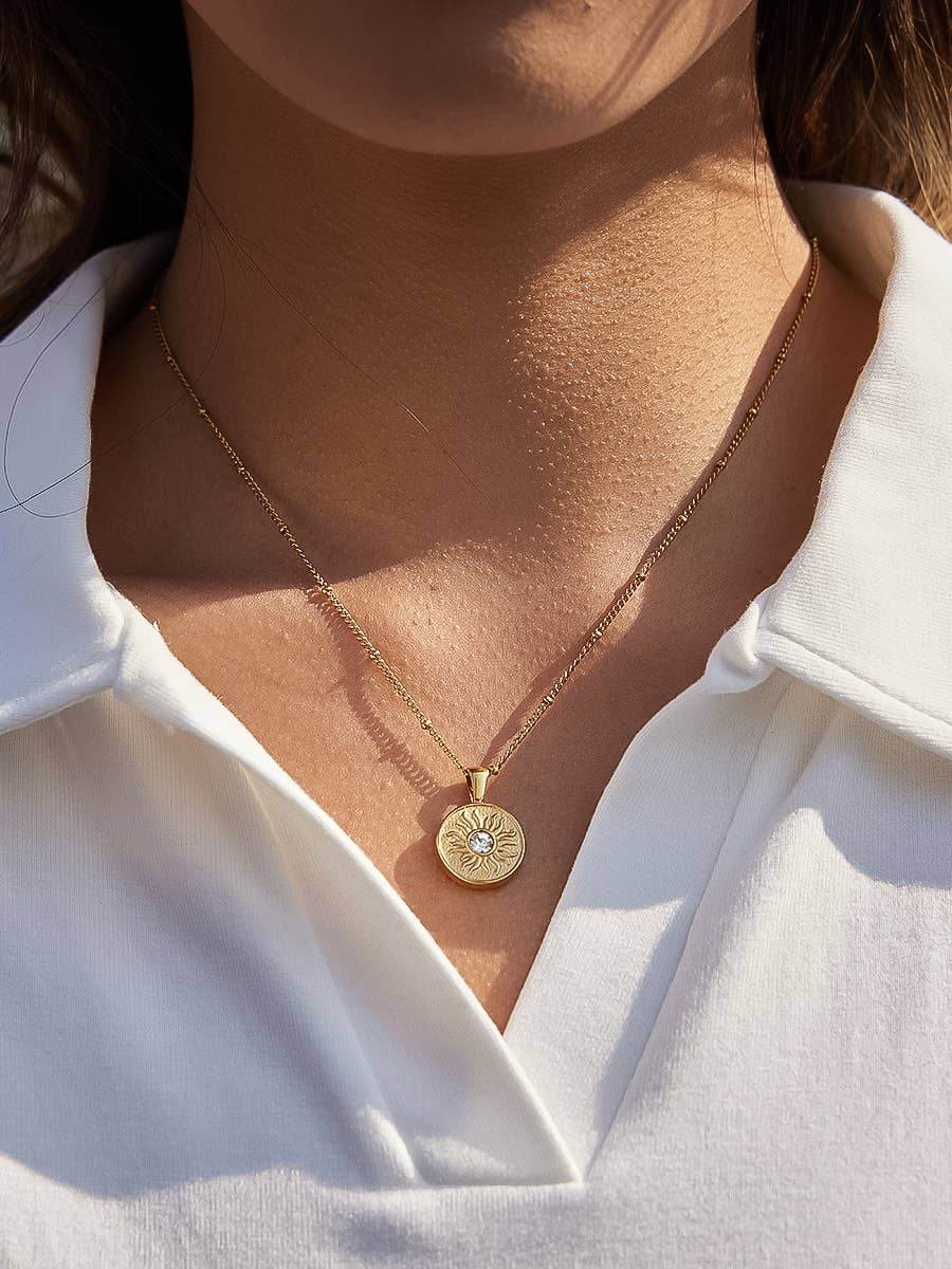 Starla 18K Gold Non-Tarnish Sun Medallion Necklace