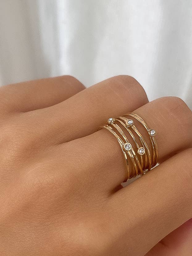 18K Gold Vintage Multi-Band Pearl/CZ Ring