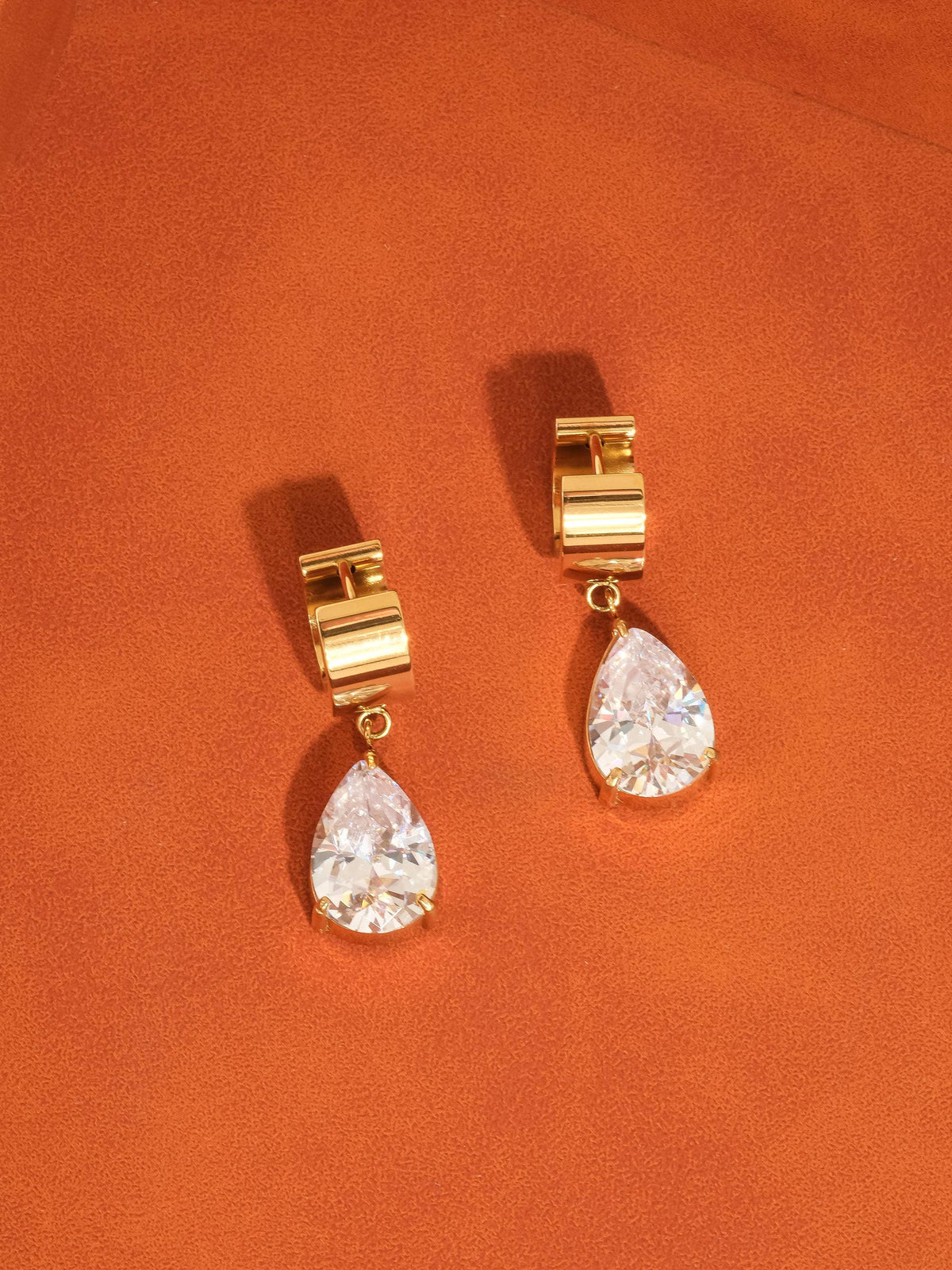 Glissade 18K Gold Non-Tarnish CZ Drop Huggie Earrings