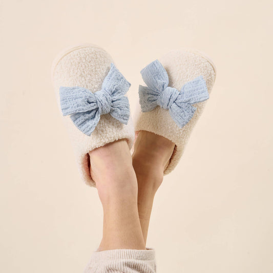 Fuzzy Slippers-Betty Bow Light Blue