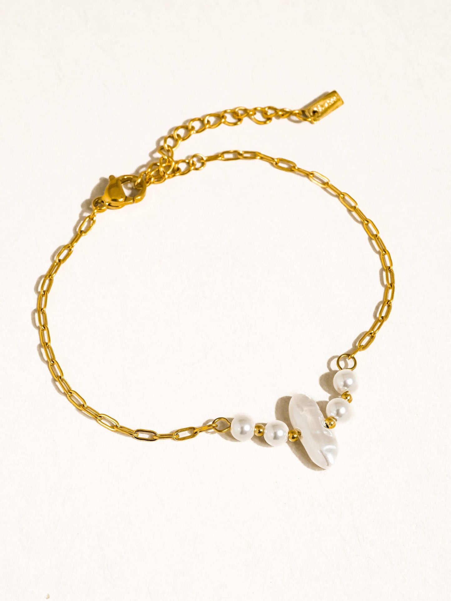 18K Gold Non-Tarnish Pearl Chain Bracelet