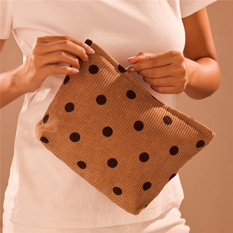 CORDUROY POLKA DOT COSMETIC MAKEUP POUCH BAG