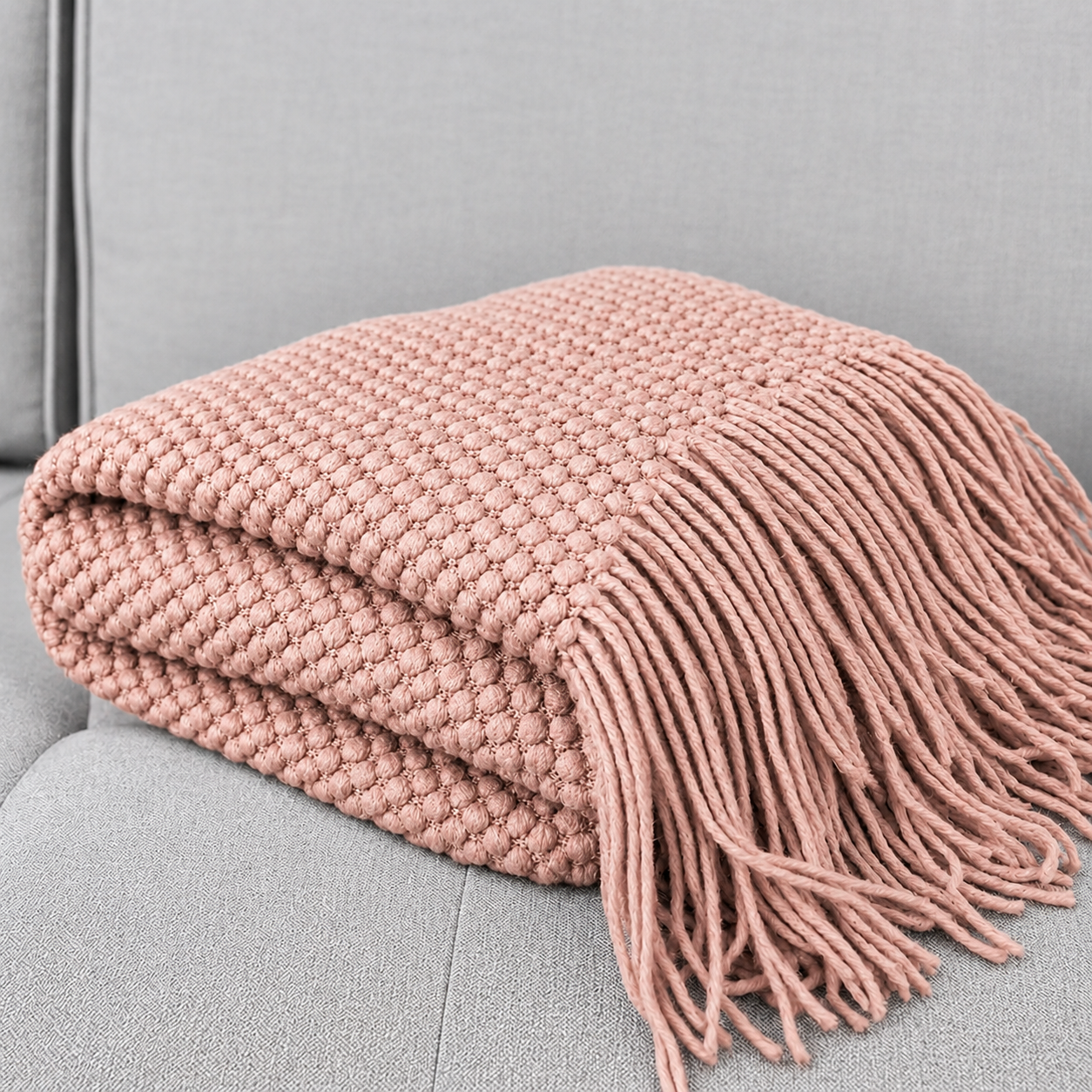 Knit Textured 50"x60" Throw Blanket with Fringe