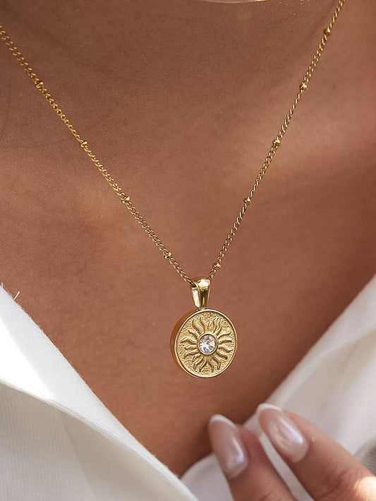 Starla 18K Gold Non-Tarnish Sun Medallion Necklace