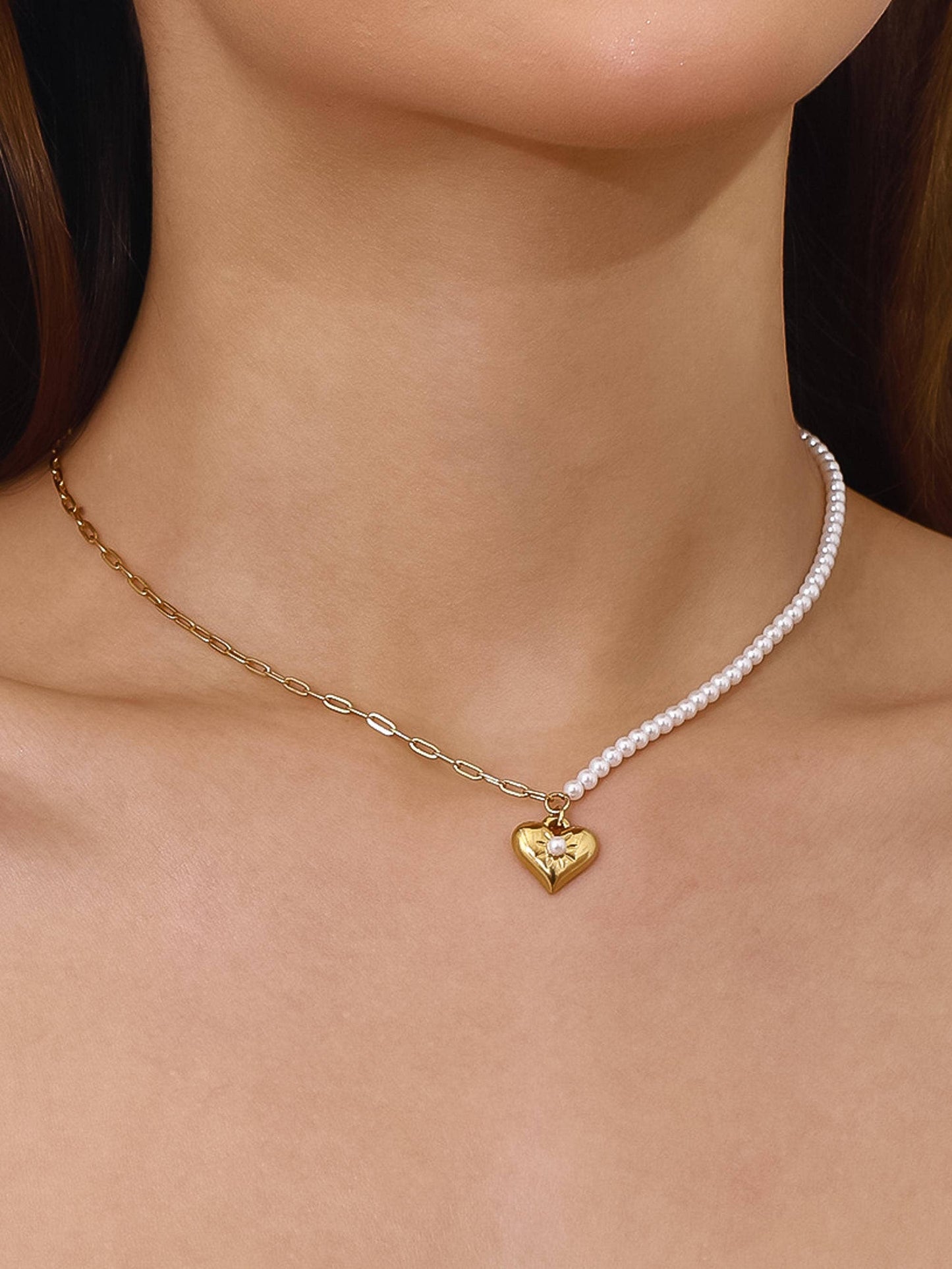 Kai 18K Gold Non-Tarnish Pearl Chain Heart Necklace