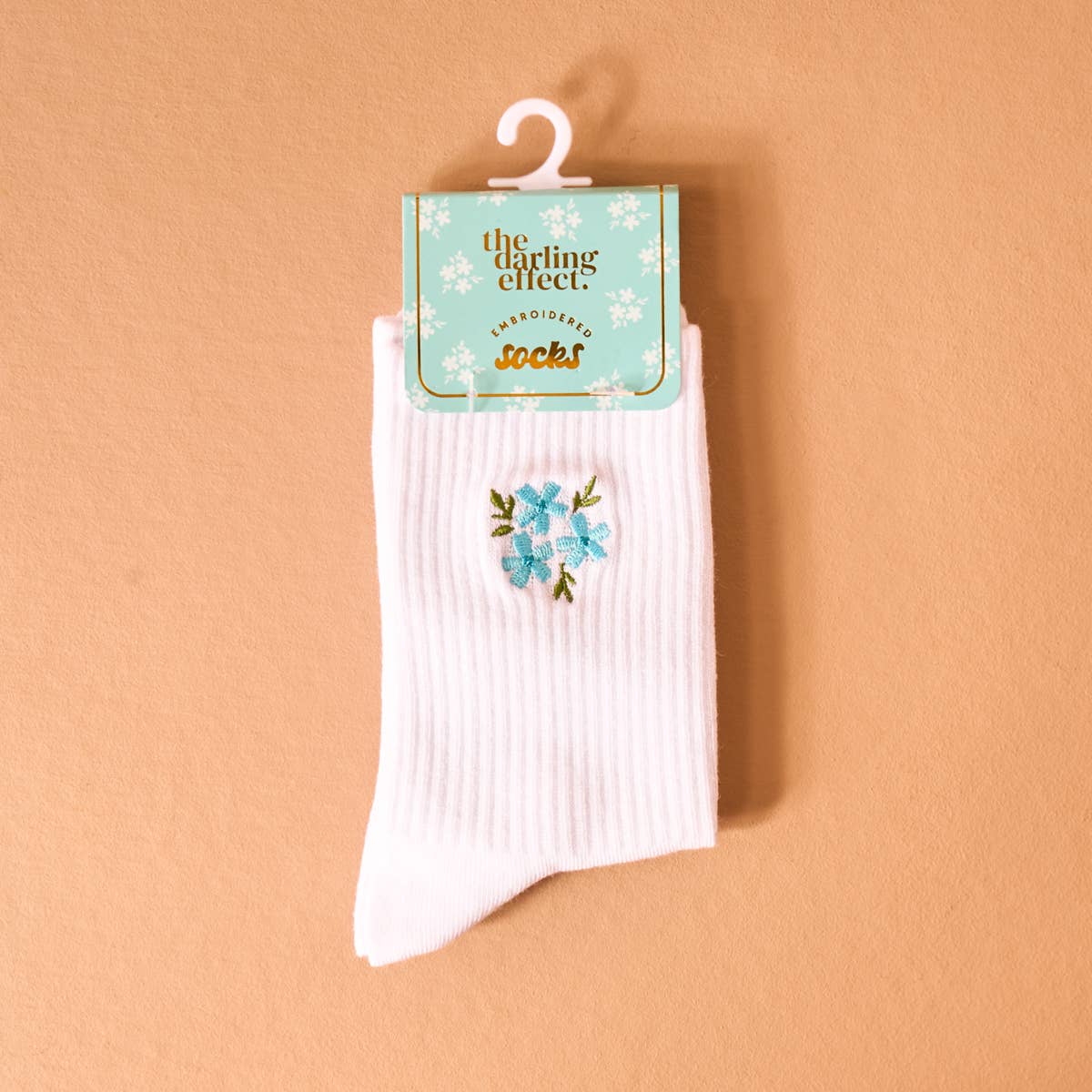 Embroidered Crew Socks–Floral Blue