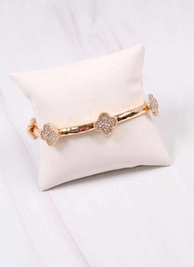 Dion CZ Clover Stretch Bracelet GOLD