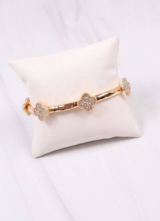 Dion CZ Clover Stretch Bracelet GOLD