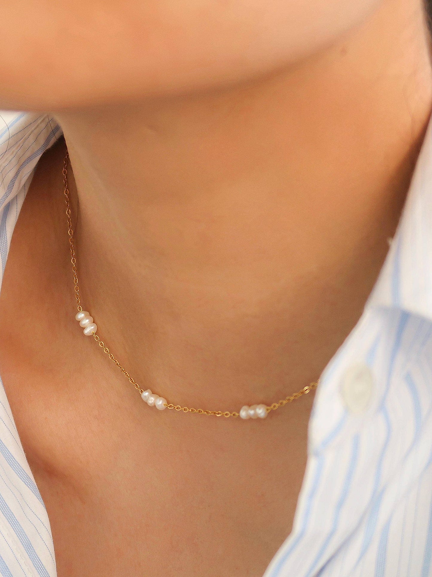 18K Non-Tarnish Petite Pearl Choker