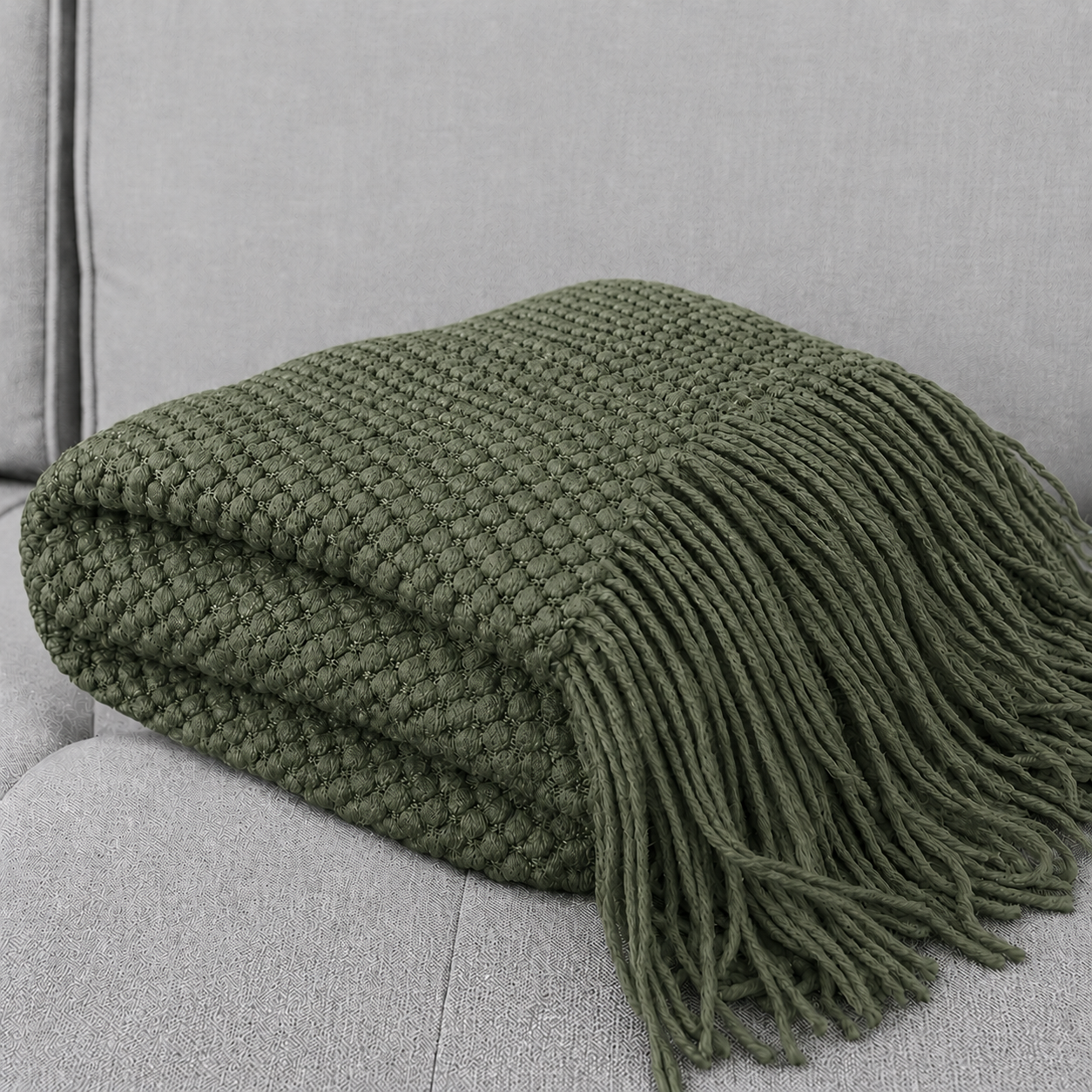 Knit Textured 50"x60" Throw Blanket with Fringe