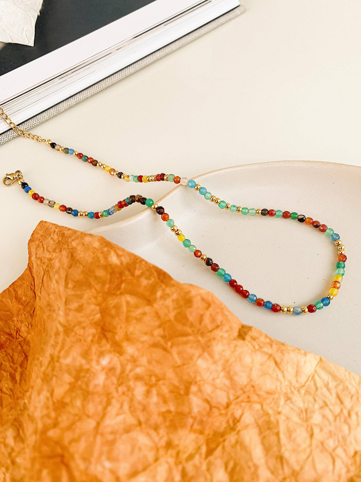 Estelle 18K Gold Non-Tarnish Beaded Multi Color Necklace