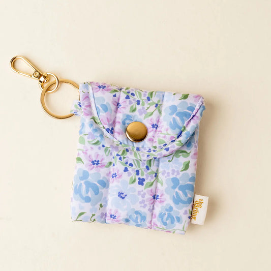 Puffy Earbud Case Keychain-Secret Garden Blue