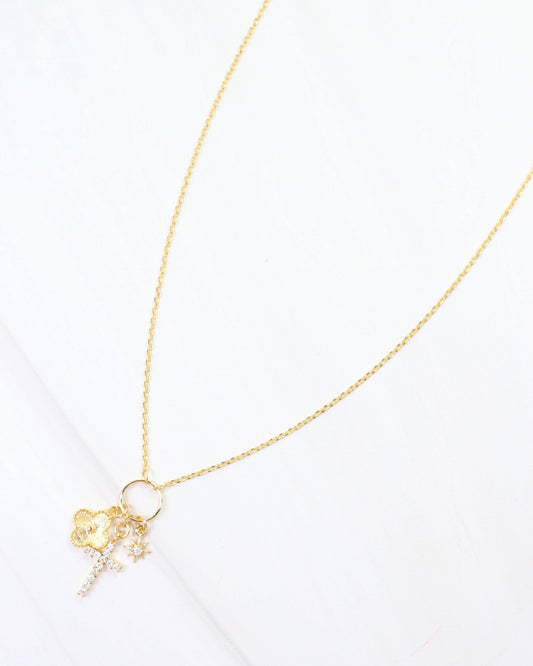 Cassel Cross and Clover Charm Necklace GOLD