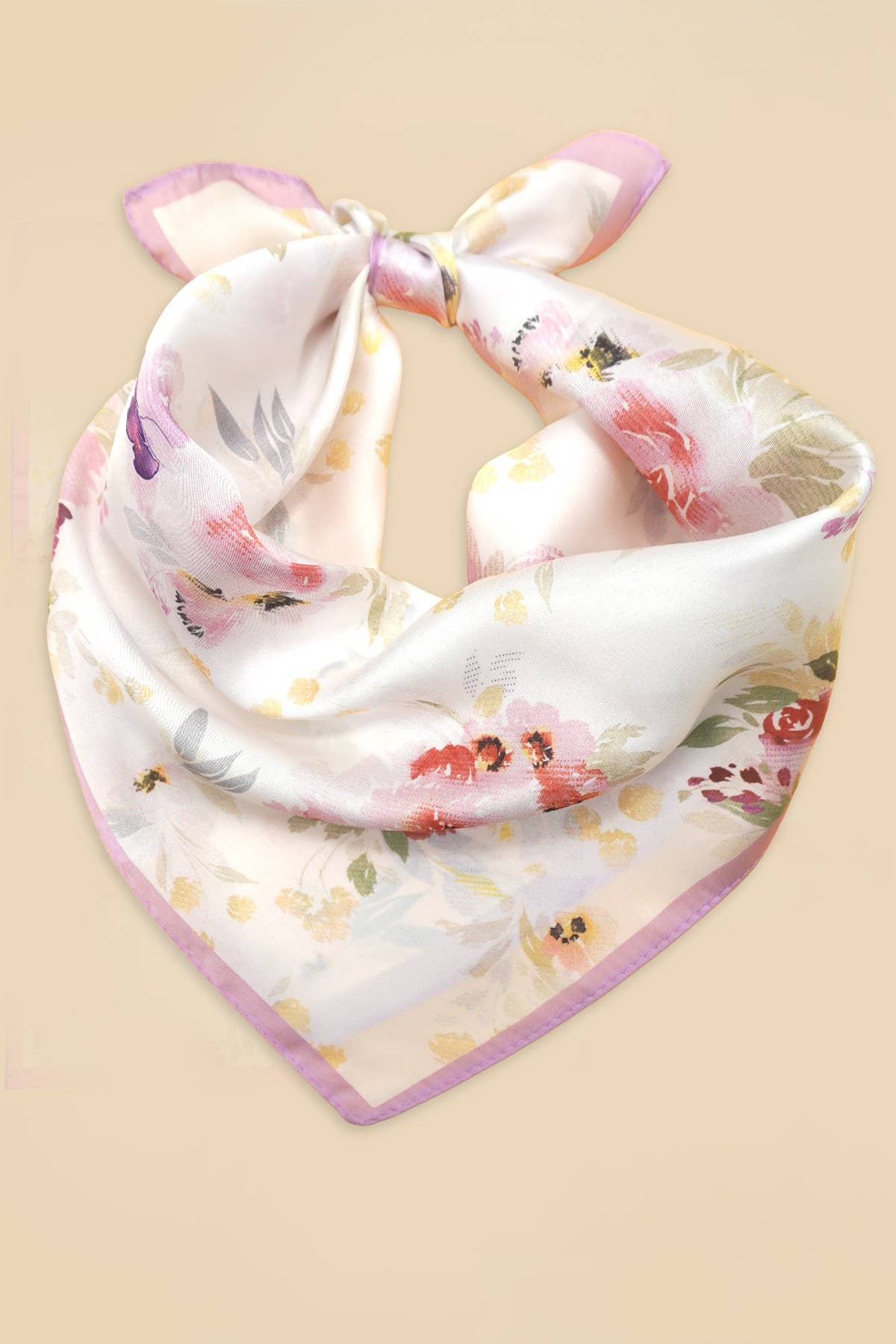 Floral Print Silk-Finish Bandana Scarf