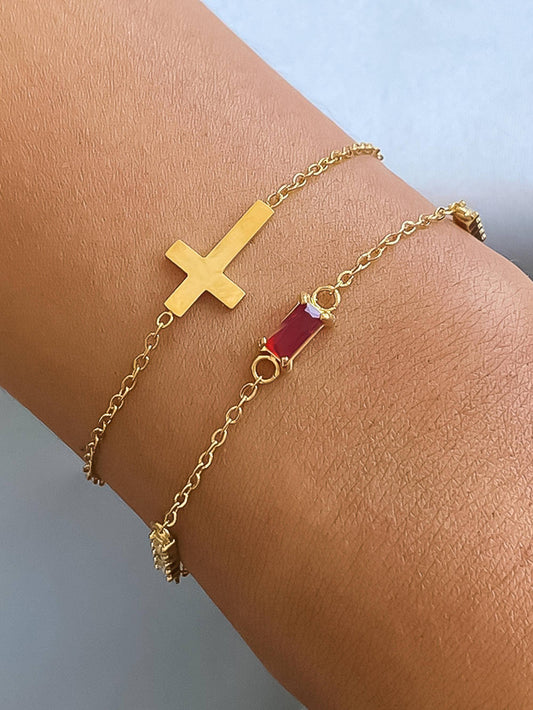 Esther 18K Gold Non-Tarnish Layered Cross CZ Bracelet