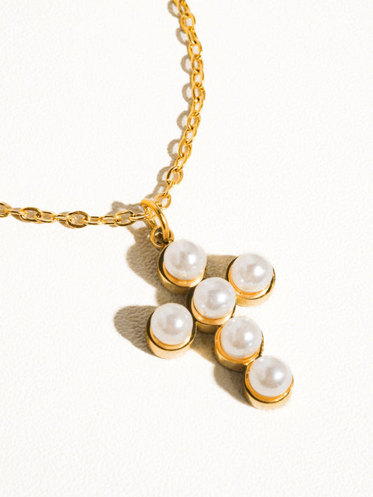 Faith Non-Tarnish Dainty Pearl Cross Necklace