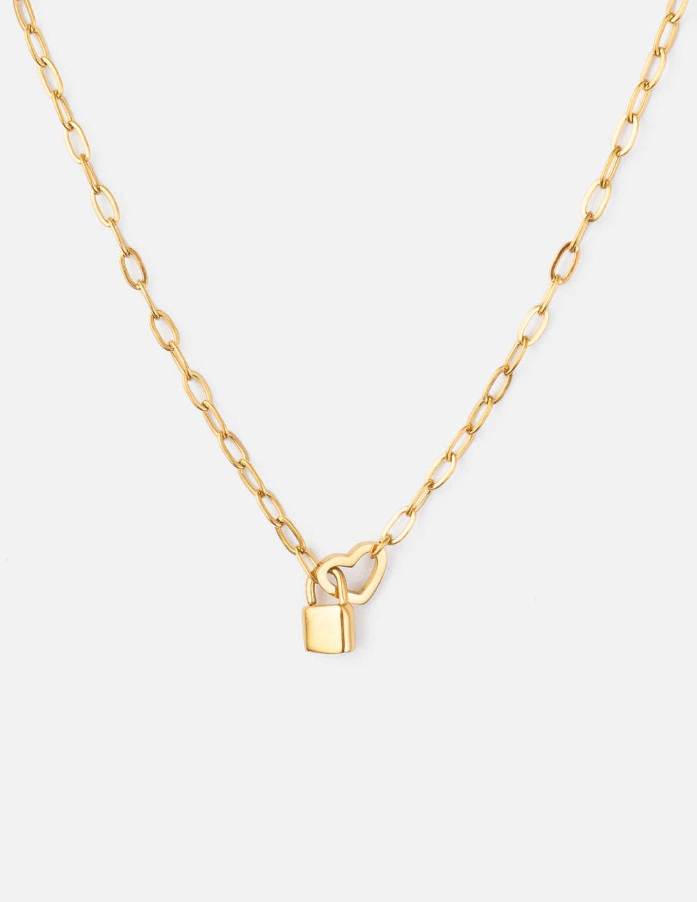 Heart Lock Paperclip Chain Necklace
